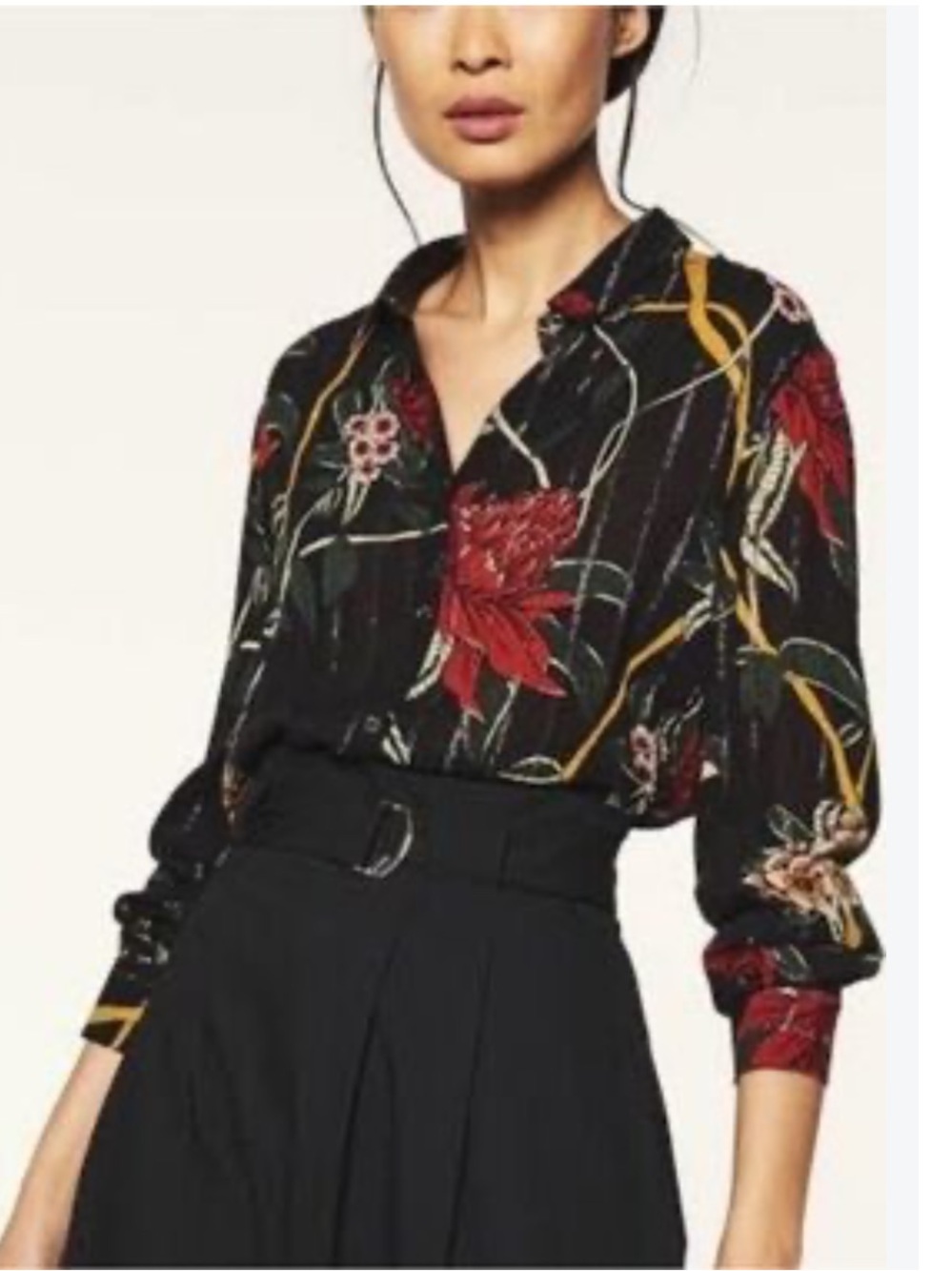 ba&sh Black Floral And Metallic Button Up Blouse XS